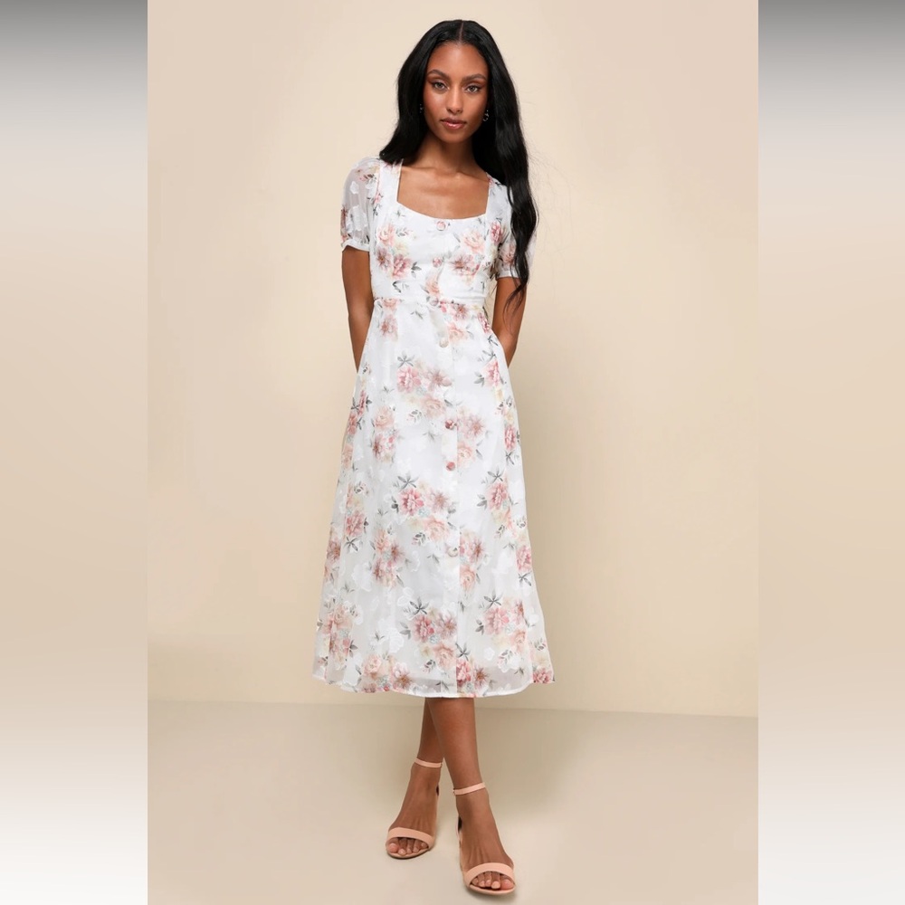 Lulu's Floral Midi Dress - White and Pink